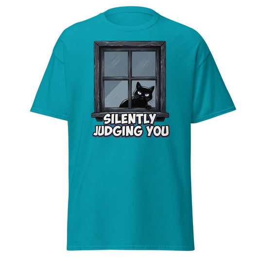 Silently Judging You Black Cat T-Shirt | Funny Cat Tee - Tropical Blue - TeeRipple