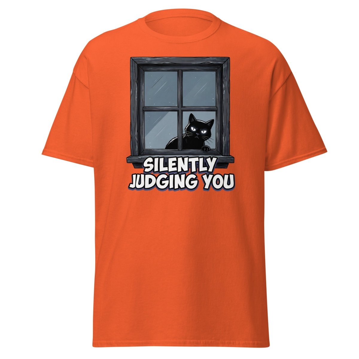 Silently Judging You Black Cat T-Shirt | Funny Cat Tee - Orange - TeeRipple