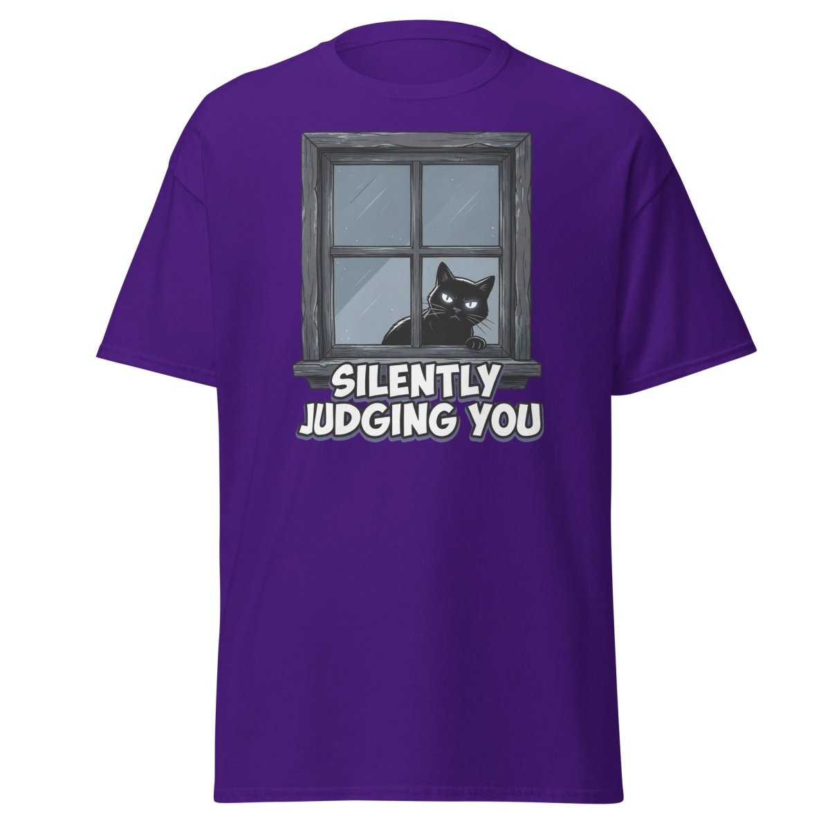 Silently Judging You Black Cat T-Shirt | Funny Cat Tee - Purple - TeeRipple