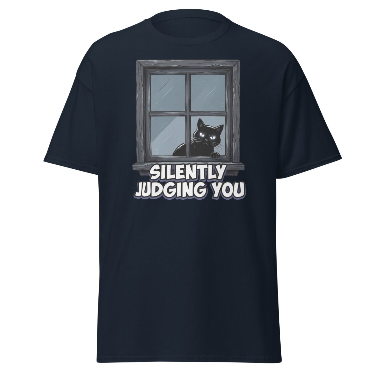 Silently Judging You Black Cat T-Shirt | Funny Cat Tee - Navy - TeeRipple