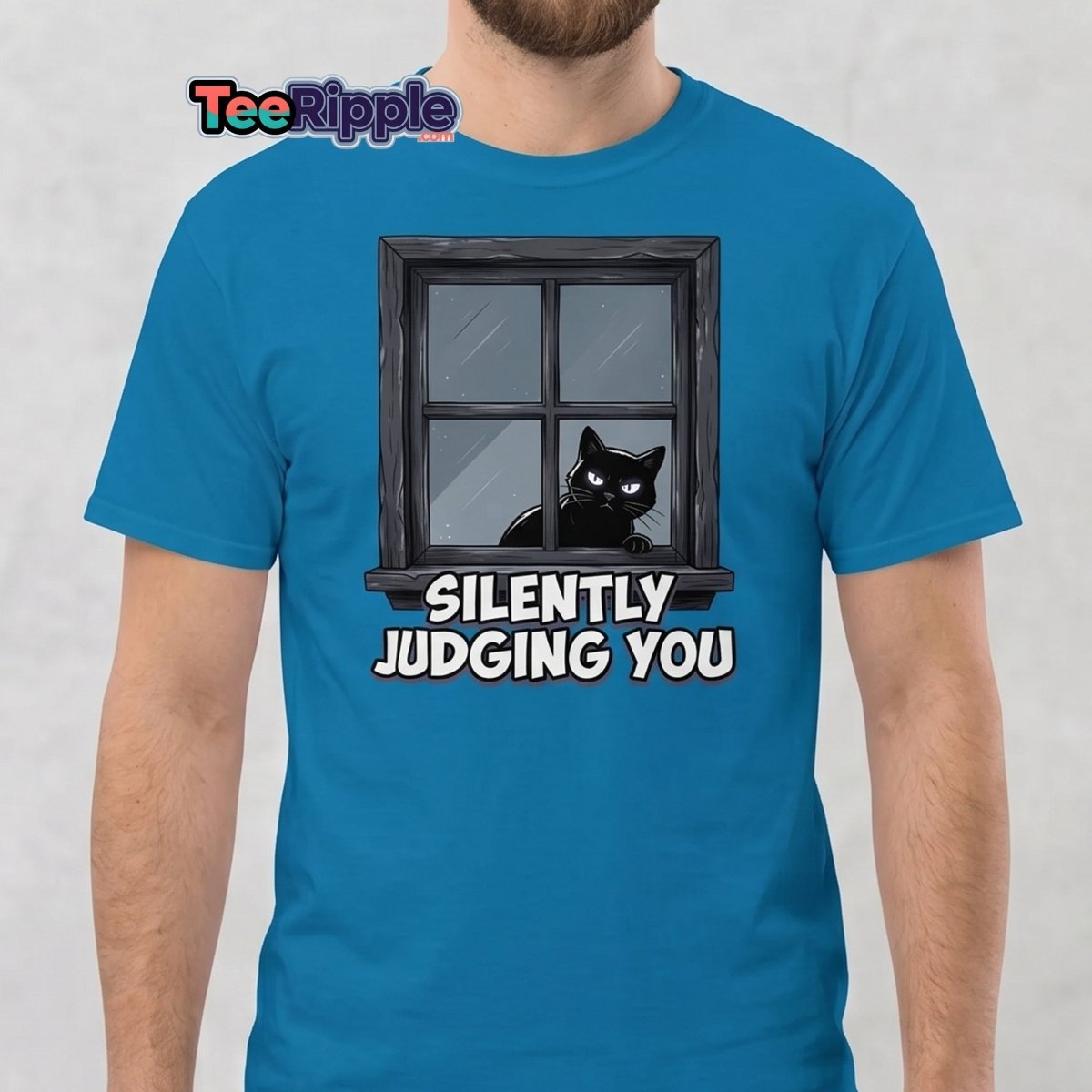 Silently Judging You Black Cat T-Shirt | Funny Cat Tee - Black - TeeRipple