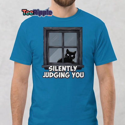 Silently Judging You Black Cat T-Shirt | Funny Cat Tee - Black - TeeRipple