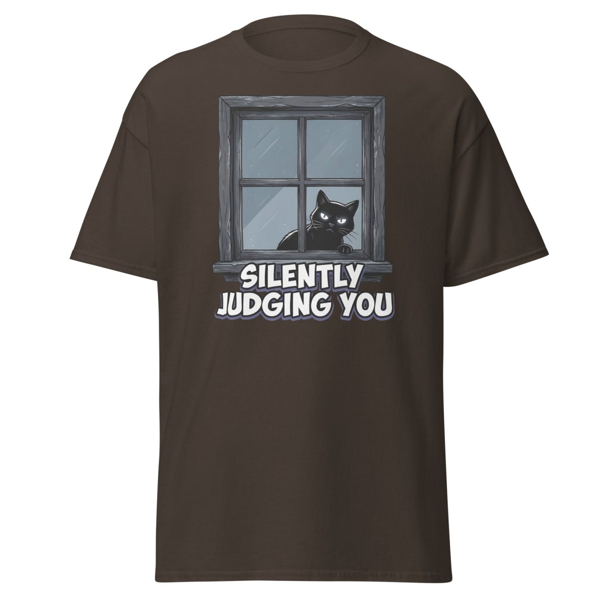 Silently Judging You Black Cat T-Shirt | Funny Cat Tee - Dark Chocolate - TeeRipple