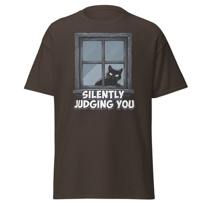 Silently Judging You Black Cat T-Shirt | Funny Cat Tee - Dark Chocolate - TeeRipple