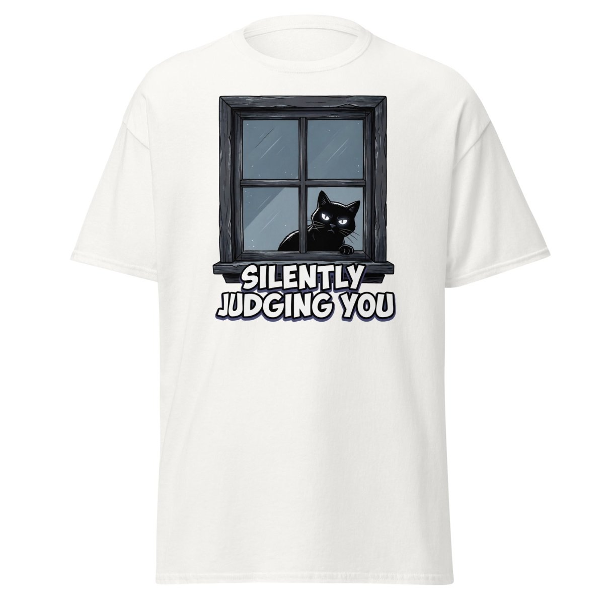 Silently Judging You Black Cat T-Shirt | Funny Cat Tee - White - TeeRipple