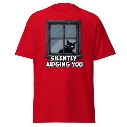 Silently Judging You Black Cat T-Shirt | Funny Cat Tee - Red - TeeRipple