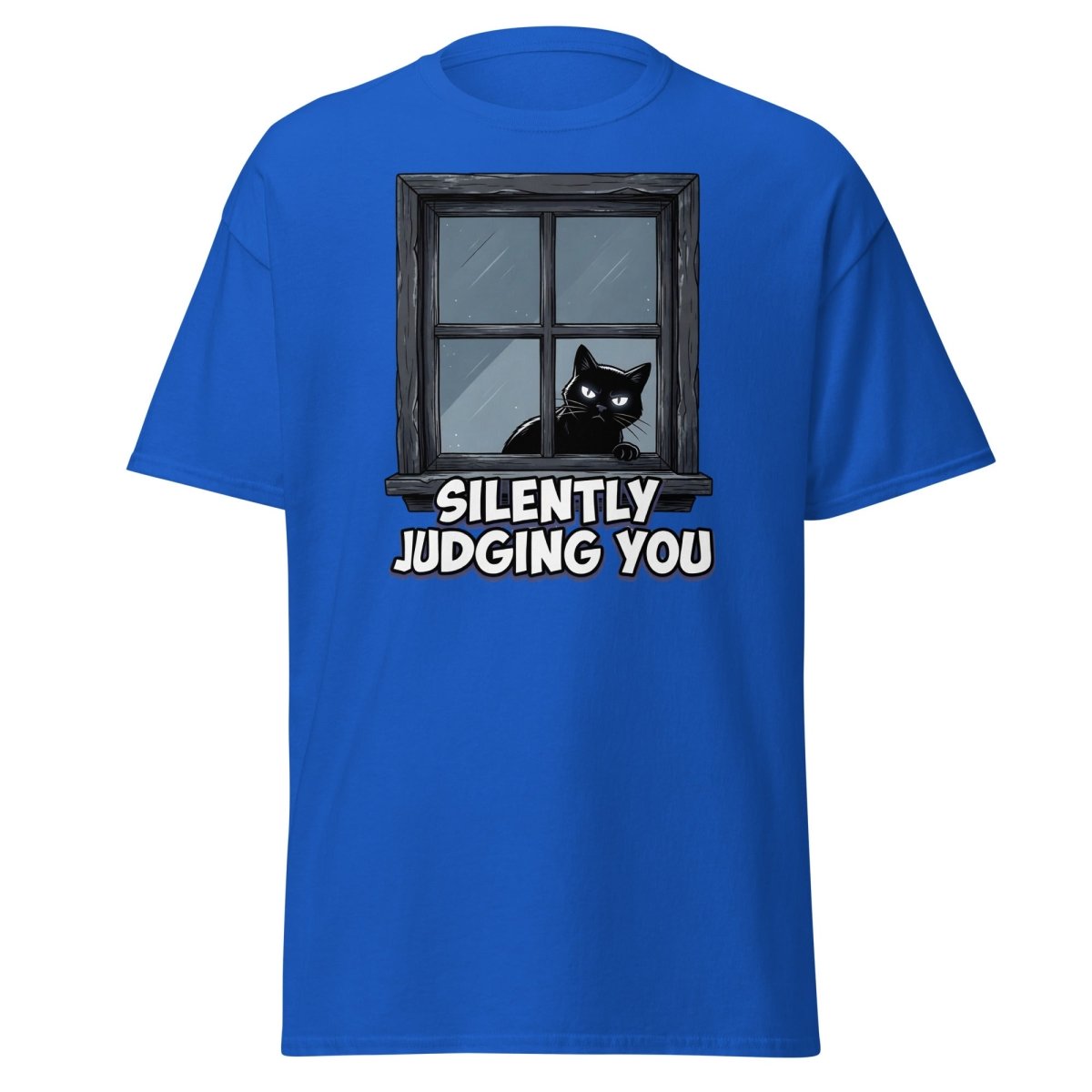 Silently Judging You Black Cat T-Shirt | Funny Cat Tee - Royal - TeeRipple
