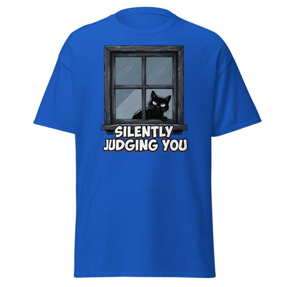 Silently Judging You Black Cat T-Shirt | Funny Cat Tee - Royal - TeeRipple