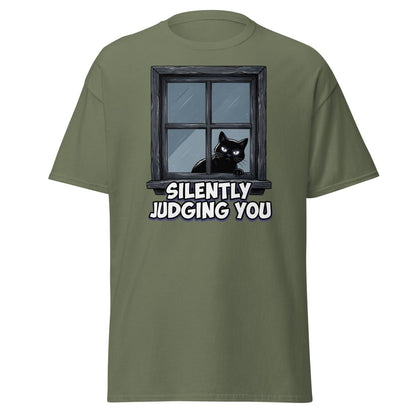Silently Judging You Black Cat T-Shirt | Funny Cat Tee - Military Green - TeeRipple