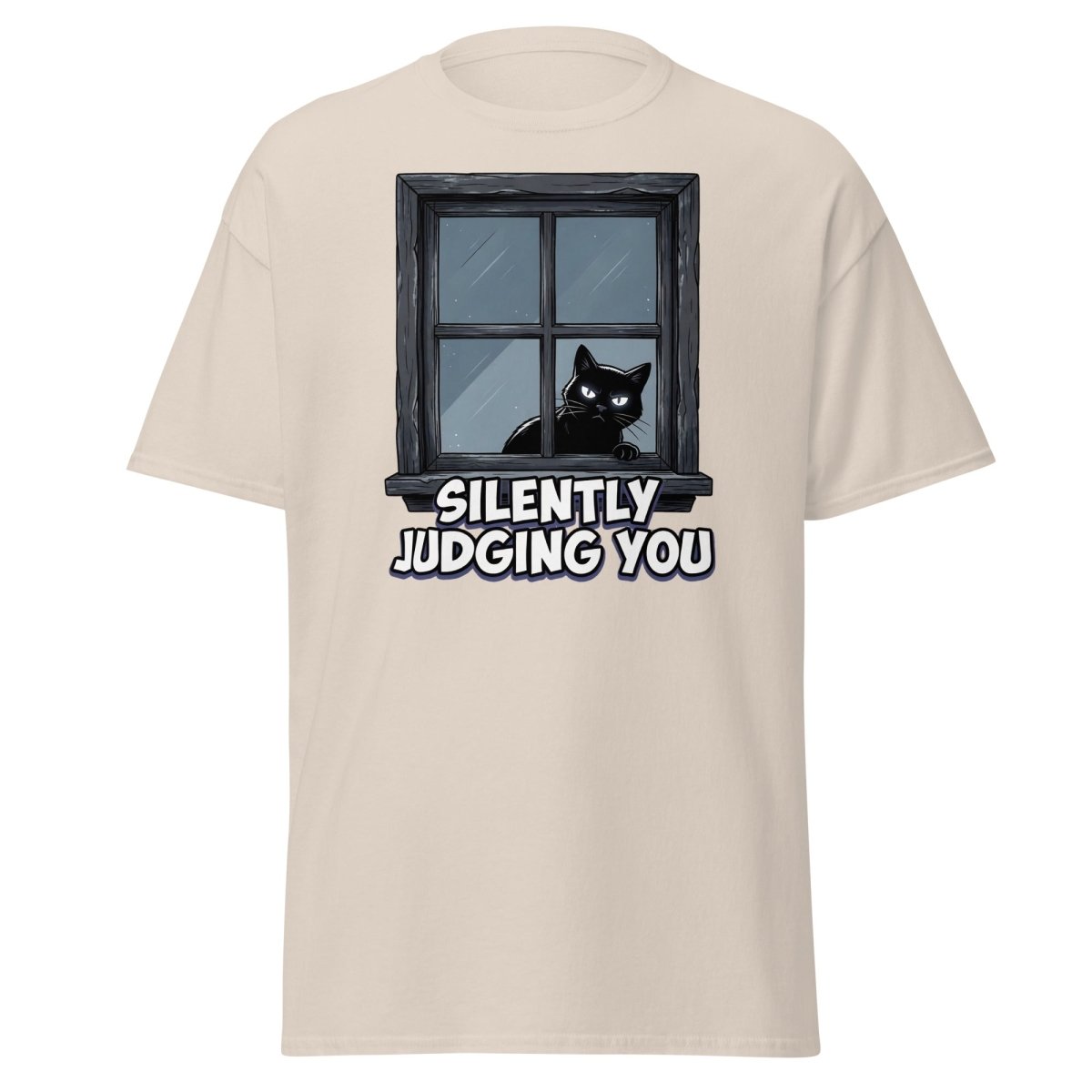 Silently Judging You Black Cat T-Shirt | Funny Cat Tee - Natural - TeeRipple