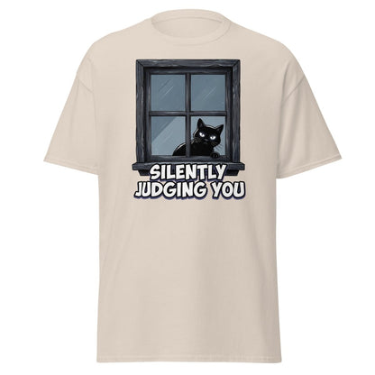 Silently Judging You Black Cat T-Shirt | Funny Cat Tee - Natural - TeeRipple