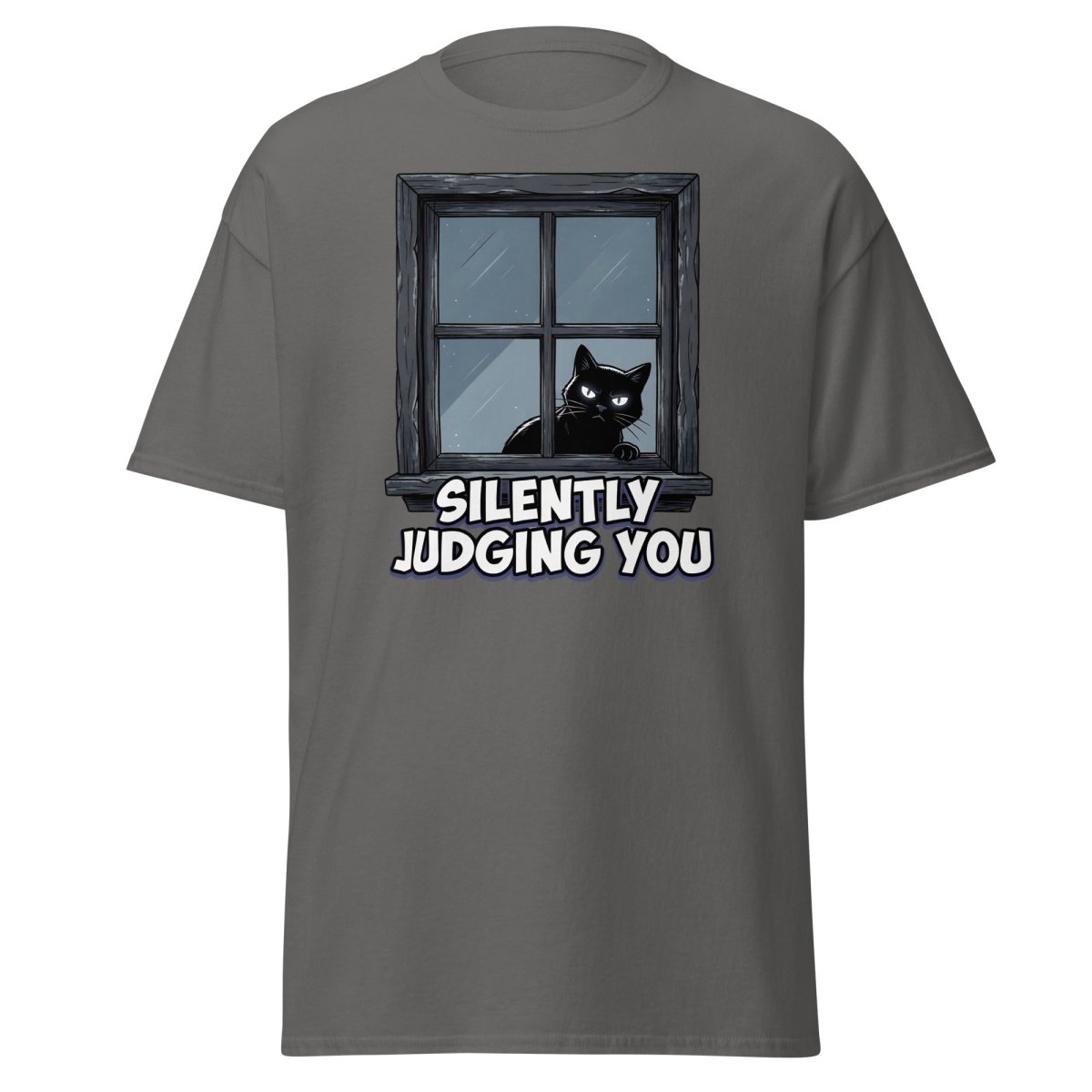 Silently Judging You Black Cat T-Shirt | Funny Cat Tee - Charcoal - TeeRipple