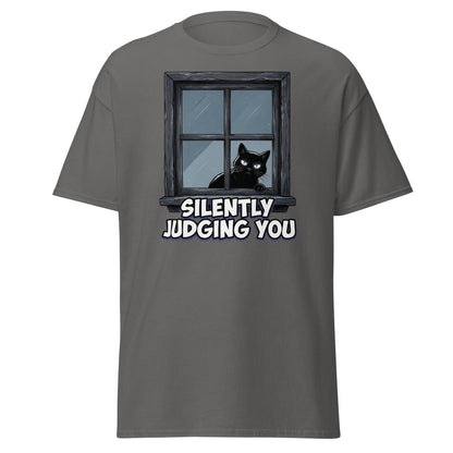 Silently Judging You Black Cat T-Shirt | Funny Cat Tee - Charcoal - TeeRipple