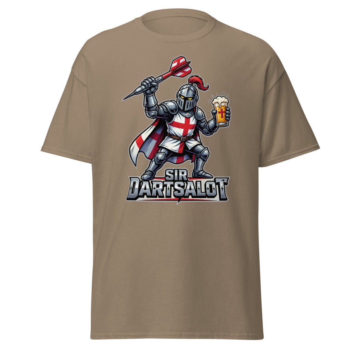 Sir Dartsalot Dart Player T-Shirt - Funny Knight Beer Tee - Brown Savana - TeeRipple