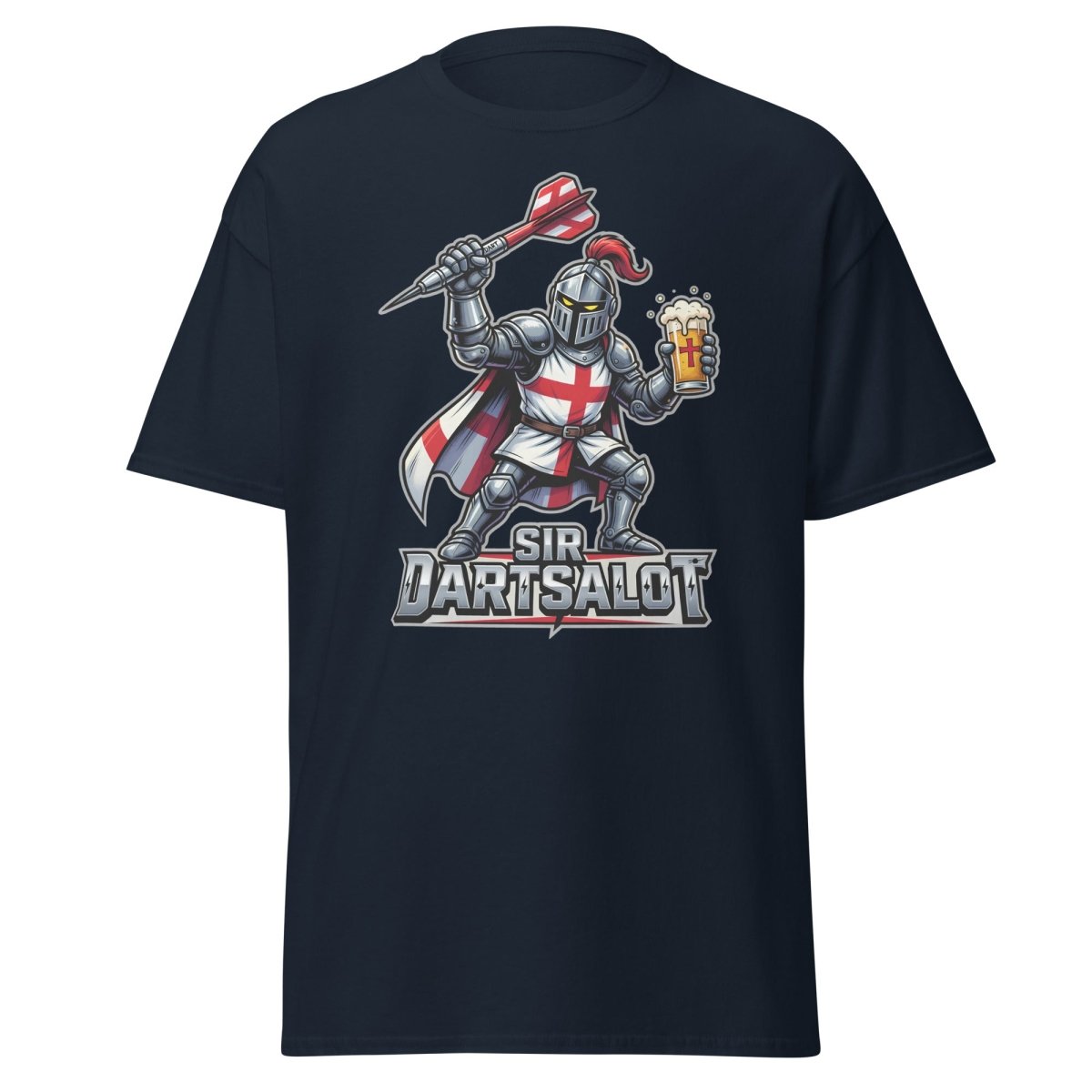 Sir Dartsalot Dart Player T-Shirt - Funny Knight Beer Tee - Navy - TeeRipple