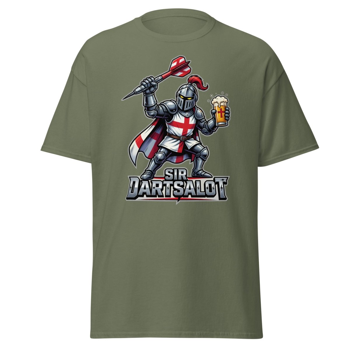 Sir Dartsalot Dart Player T-Shirt - Funny Knight Beer Tee - Military Green - TeeRipple