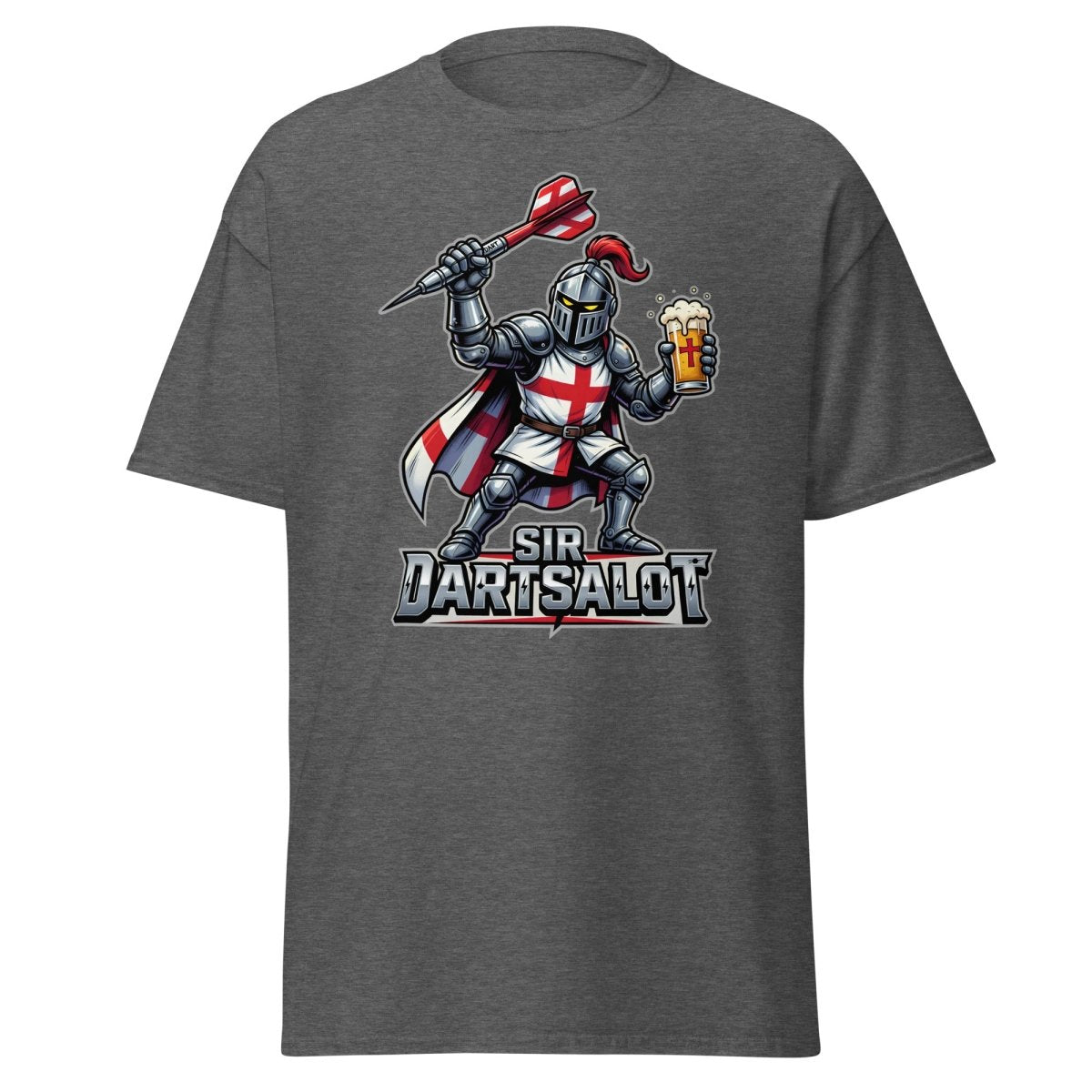 Sir Dartsalot Dart Player T-Shirt - Funny Knight Beer Tee - Dark Heather - TeeRipple