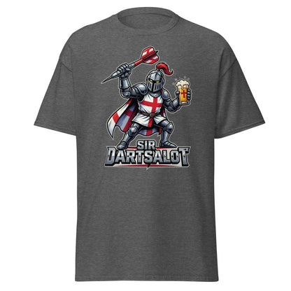Sir Dartsalot Dart Player T-Shirt - Funny Knight Beer Tee - Dark Heather - TeeRipple