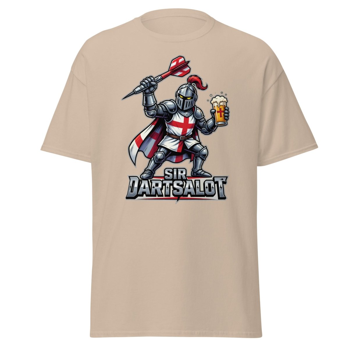 Sir Dartsalot Dart Player T-Shirt - Funny Knight Beer Tee - Sand - TeeRipple