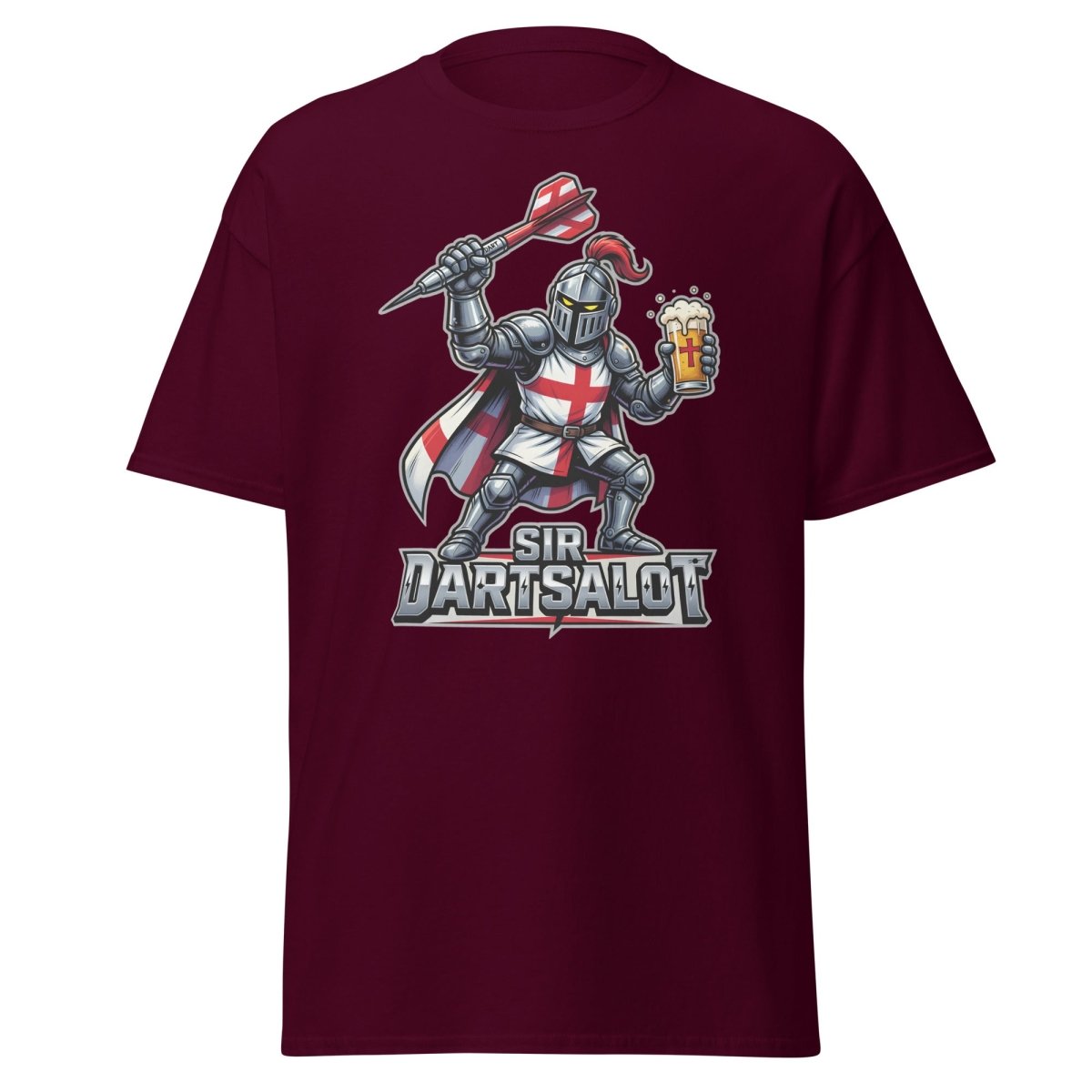 Sir Dartsalot Dart Player T-Shirt - Funny Knight Beer Tee - Maroon - TeeRipple