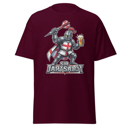 Sir Dartsalot Dart Player T-Shirt - Funny Knight Beer Tee - Maroon - TeeRipple