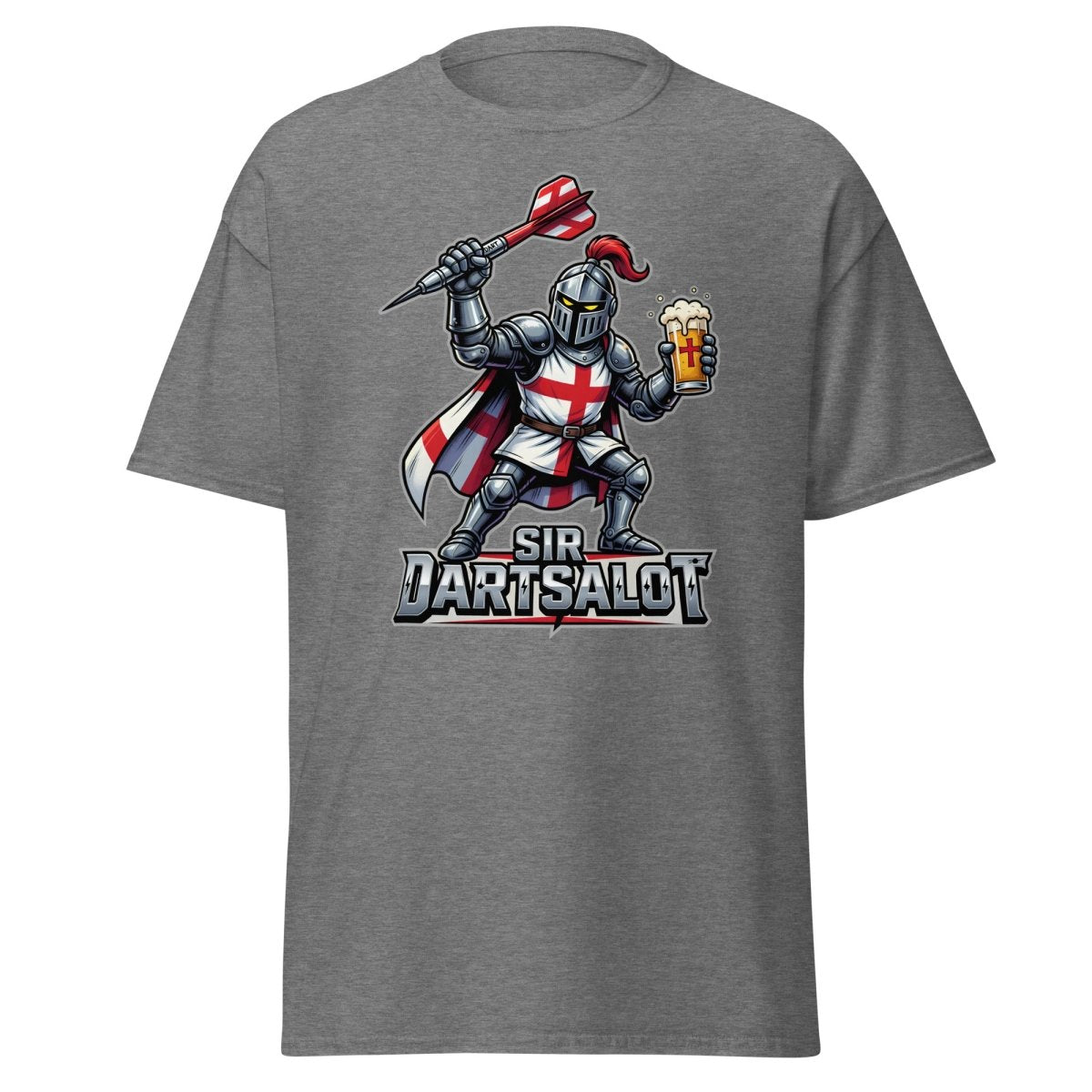 Sir Dartsalot Dart Player T-Shirt - Funny Knight Beer Tee - Graphite Heather - TeeRipple