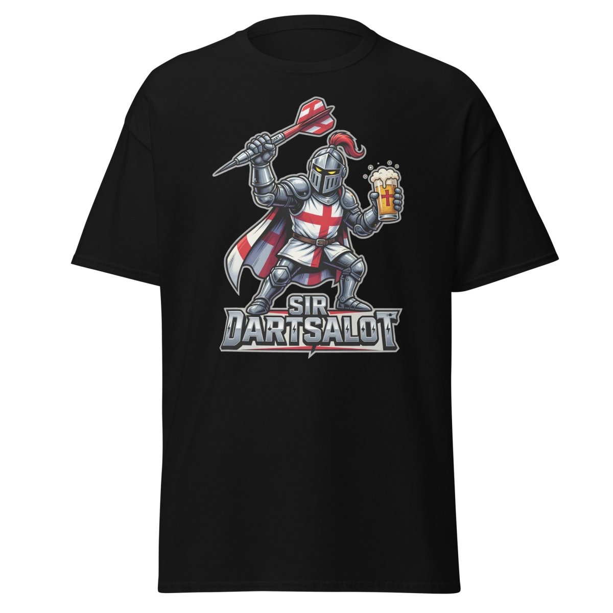 Sir Dartsalot Dart Player T-Shirt - Funny Knight Beer Tee - Black - TeeRipple
