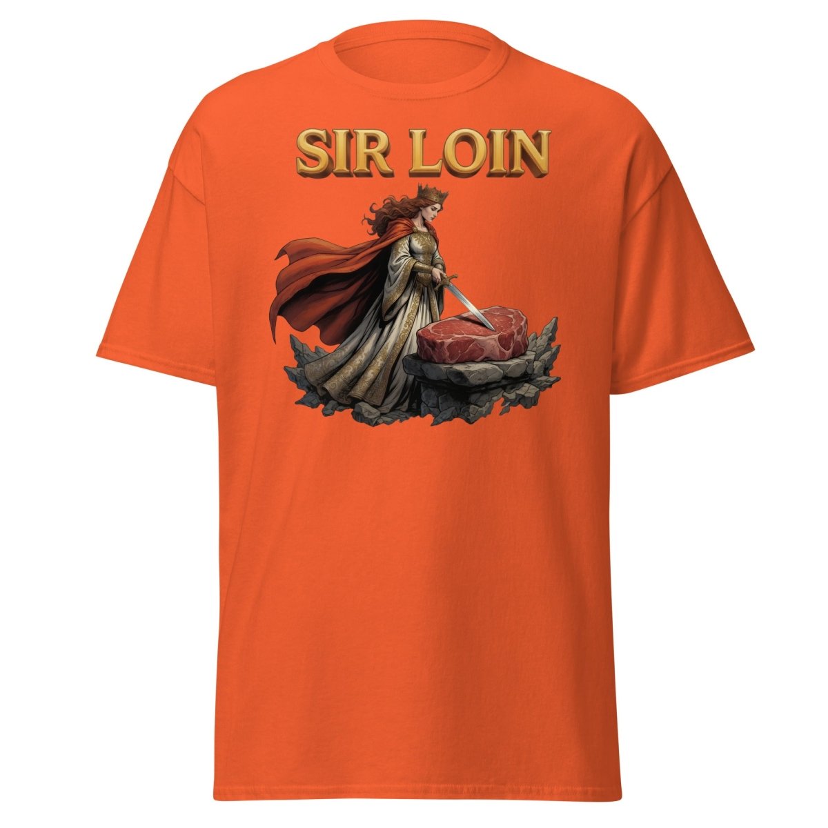 Sir Loin T-Shirt – Funny Knight Steak Pun Tee - Orange - TeeRipple