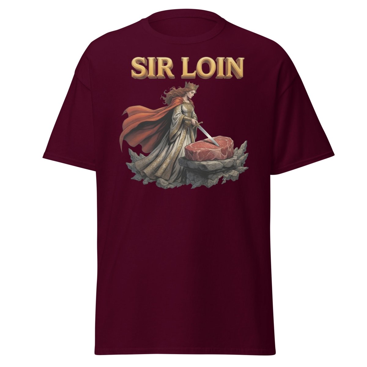 Sir Loin T-Shirt – Funny Knight Steak Pun Tee - Maroon - TeeRipple