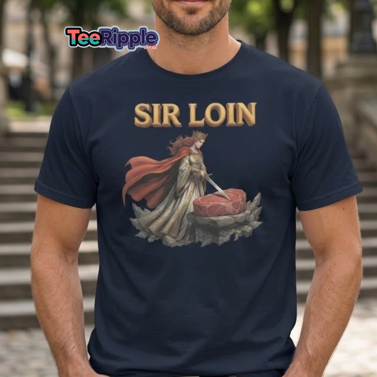 Sir Loin T-Shirt – Funny Knight Steak Pun Tee - Maroon - TeeRipple