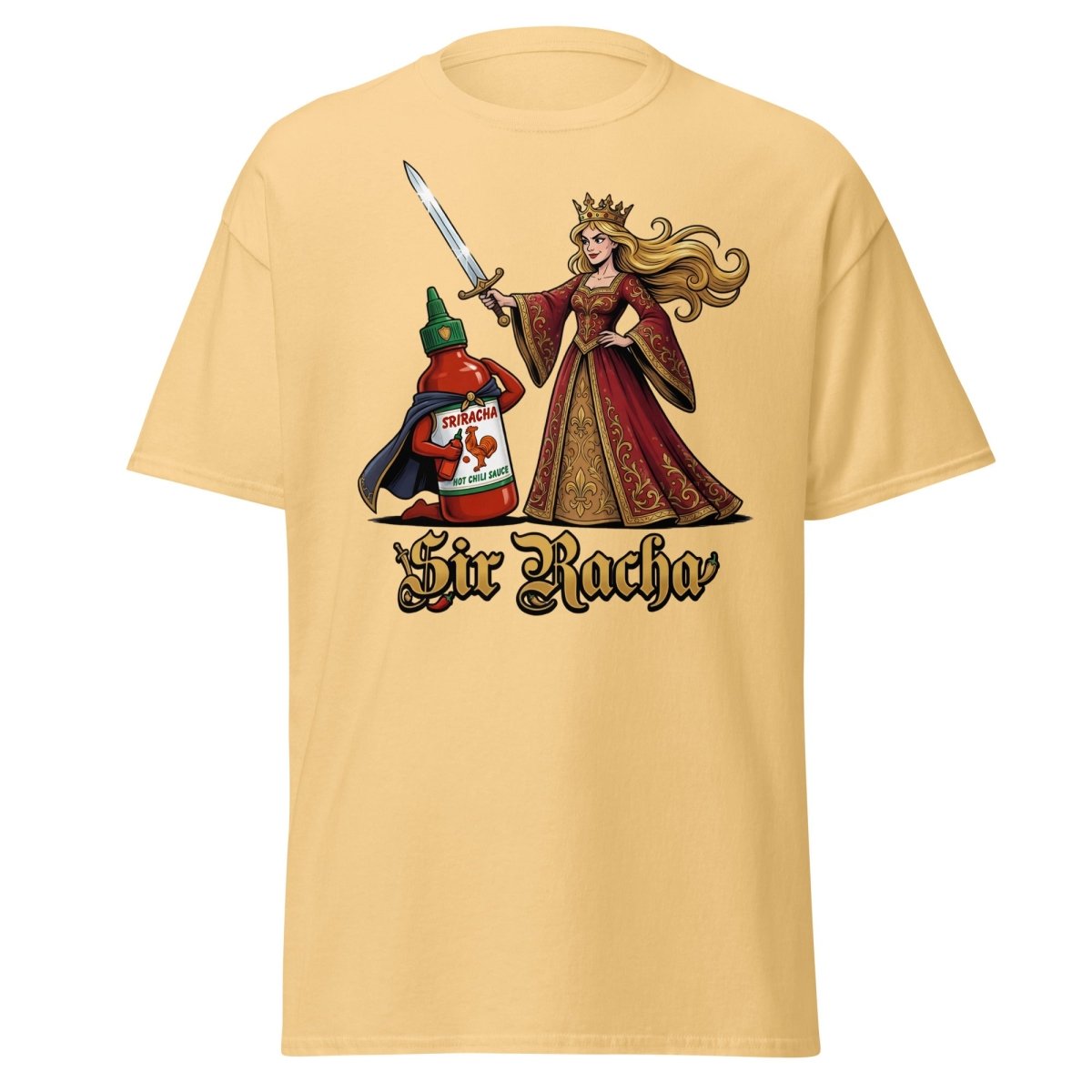 Sir Racha Hot Sauce Queen T-Shirt | Funny Sriracha Pun Tee - Yellow Haze - TeeRipple