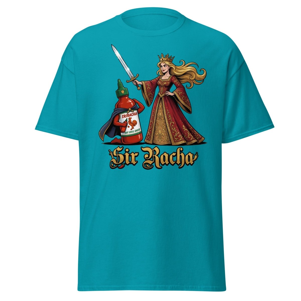 Sir Racha Hot Sauce Queen T-Shirt | Funny Sriracha Pun Tee - Tropical Blue - TeeRipple