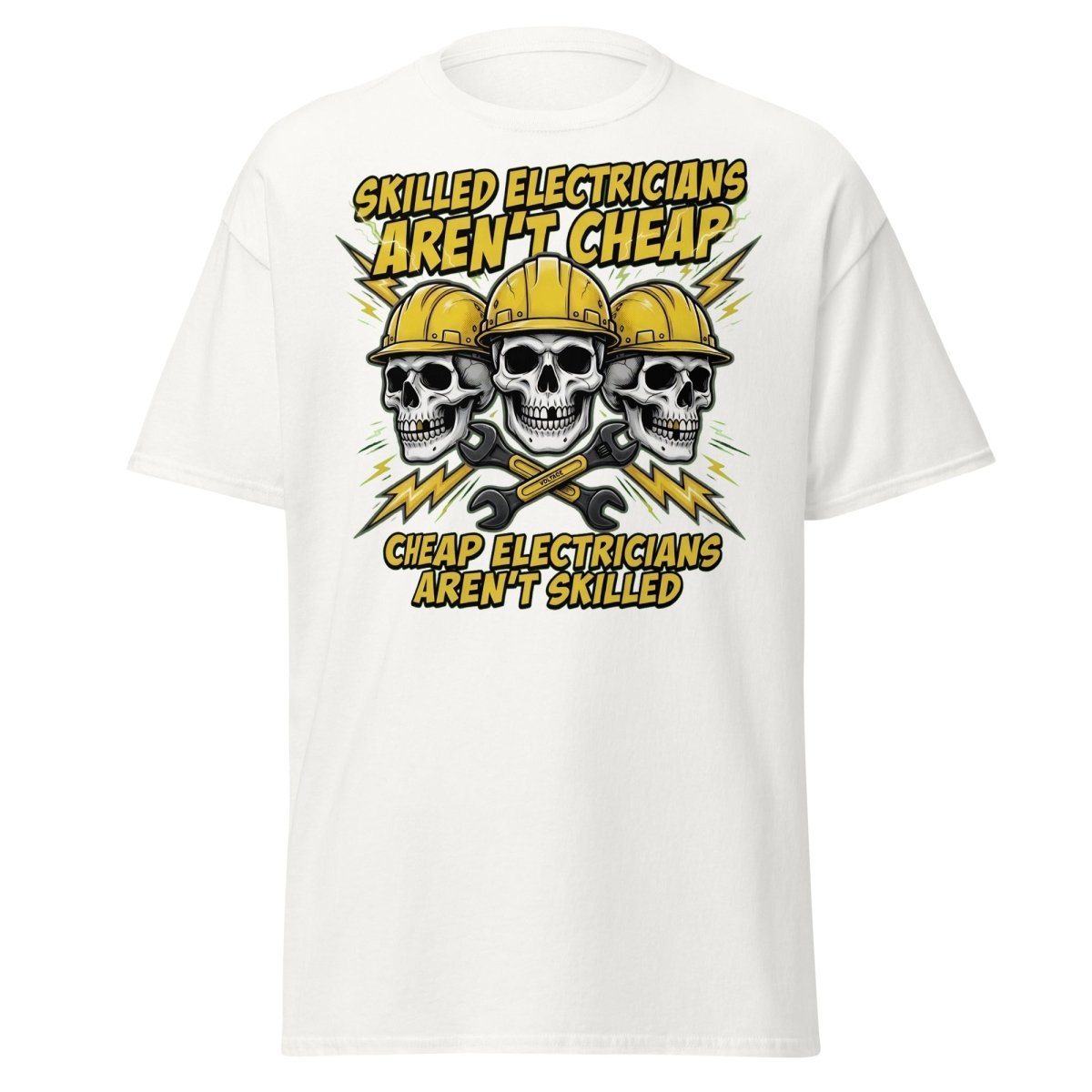 Skilled Electricians Aren't Cheap T-Shirt - Electrician Skull Tee - White - TeeRipple