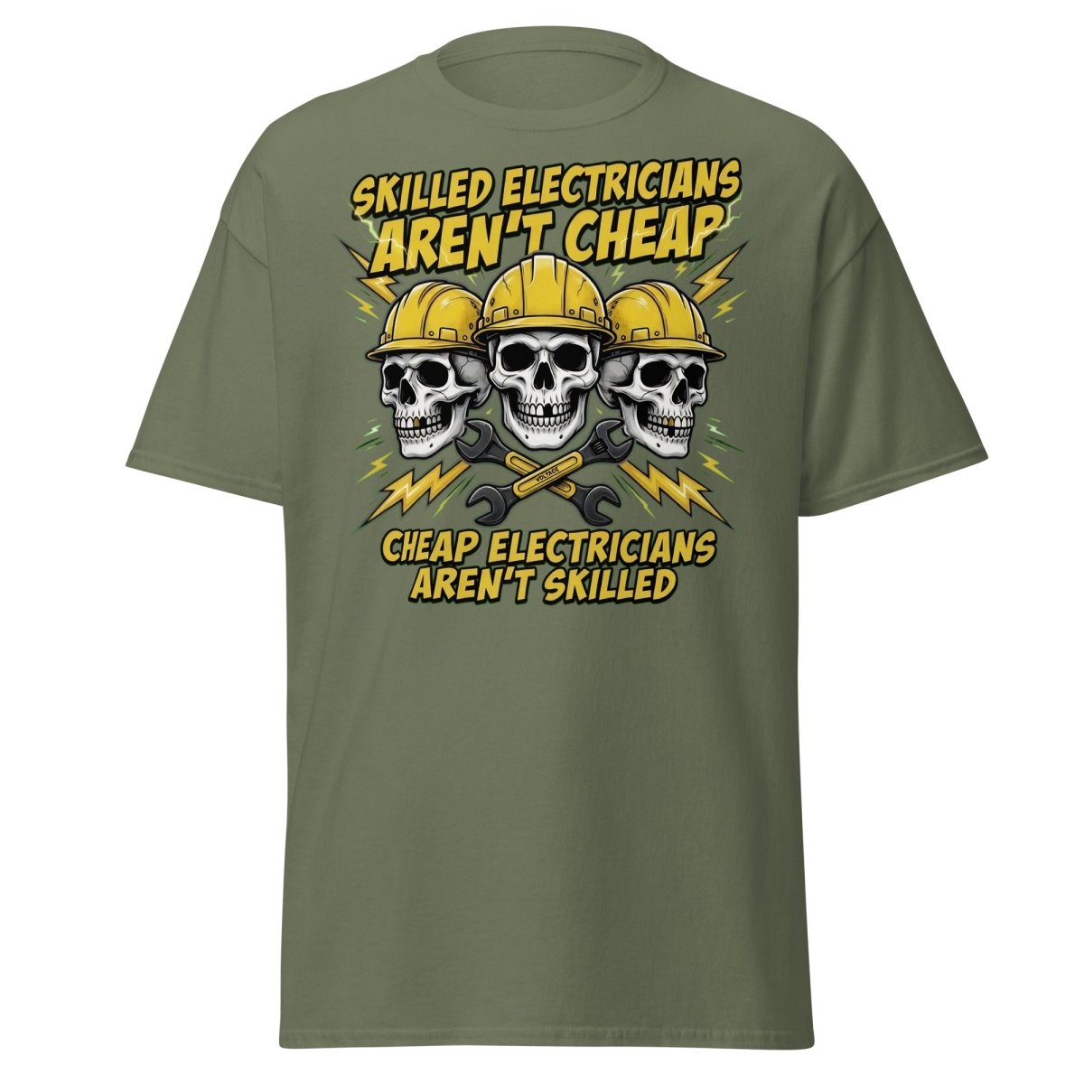 Skilled Electricians Aren't Cheap T-Shirt - Electrician Skull Tee - Military Green - TeeRipple