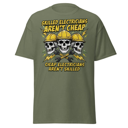 Skilled Electricians Aren't Cheap T-Shirt - Electrician Skull Tee - Military Green - TeeRipple