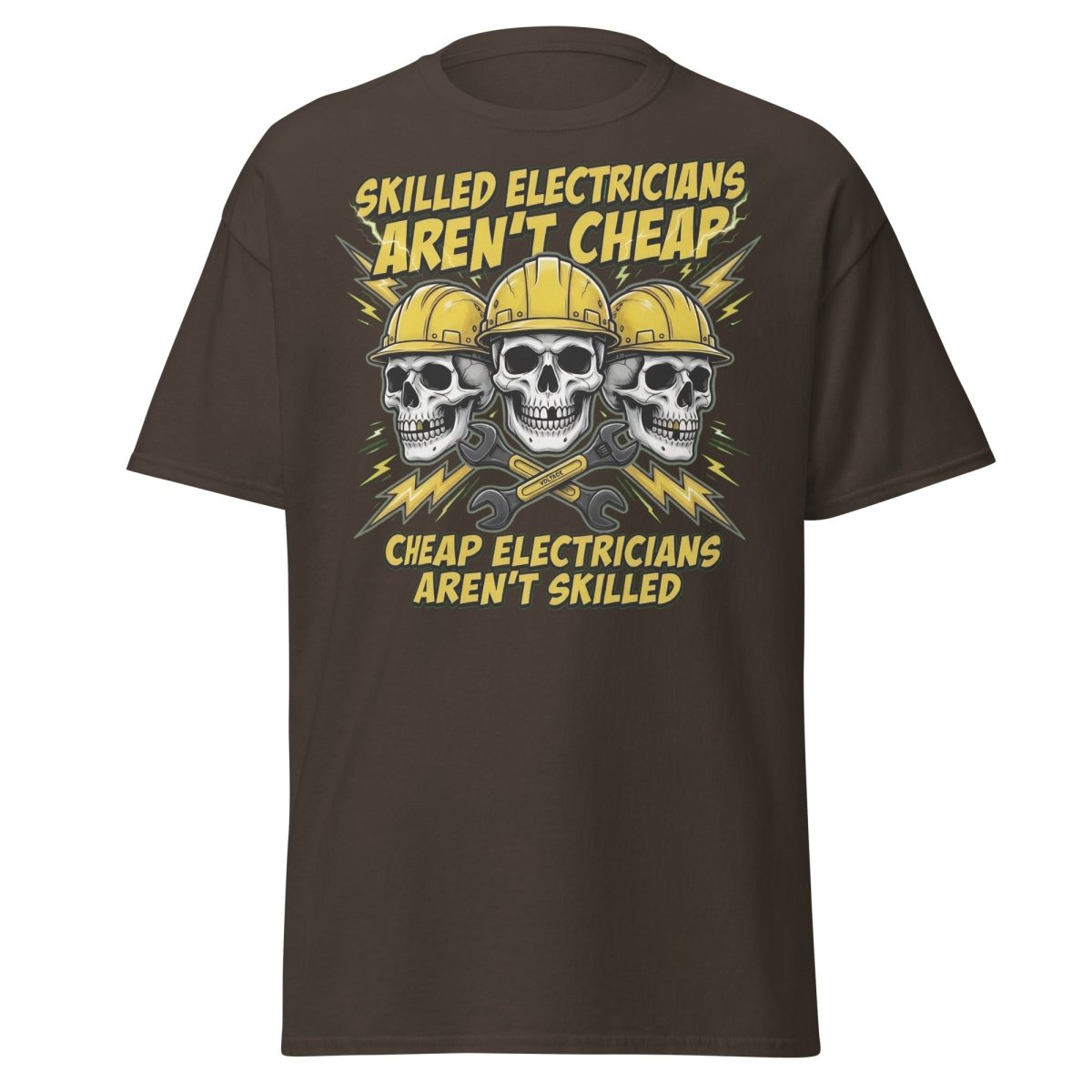 Skilled Electricians Aren't Cheap T-Shirt - Electrician Skull Tee - Dark Chocolate - TeeRipple