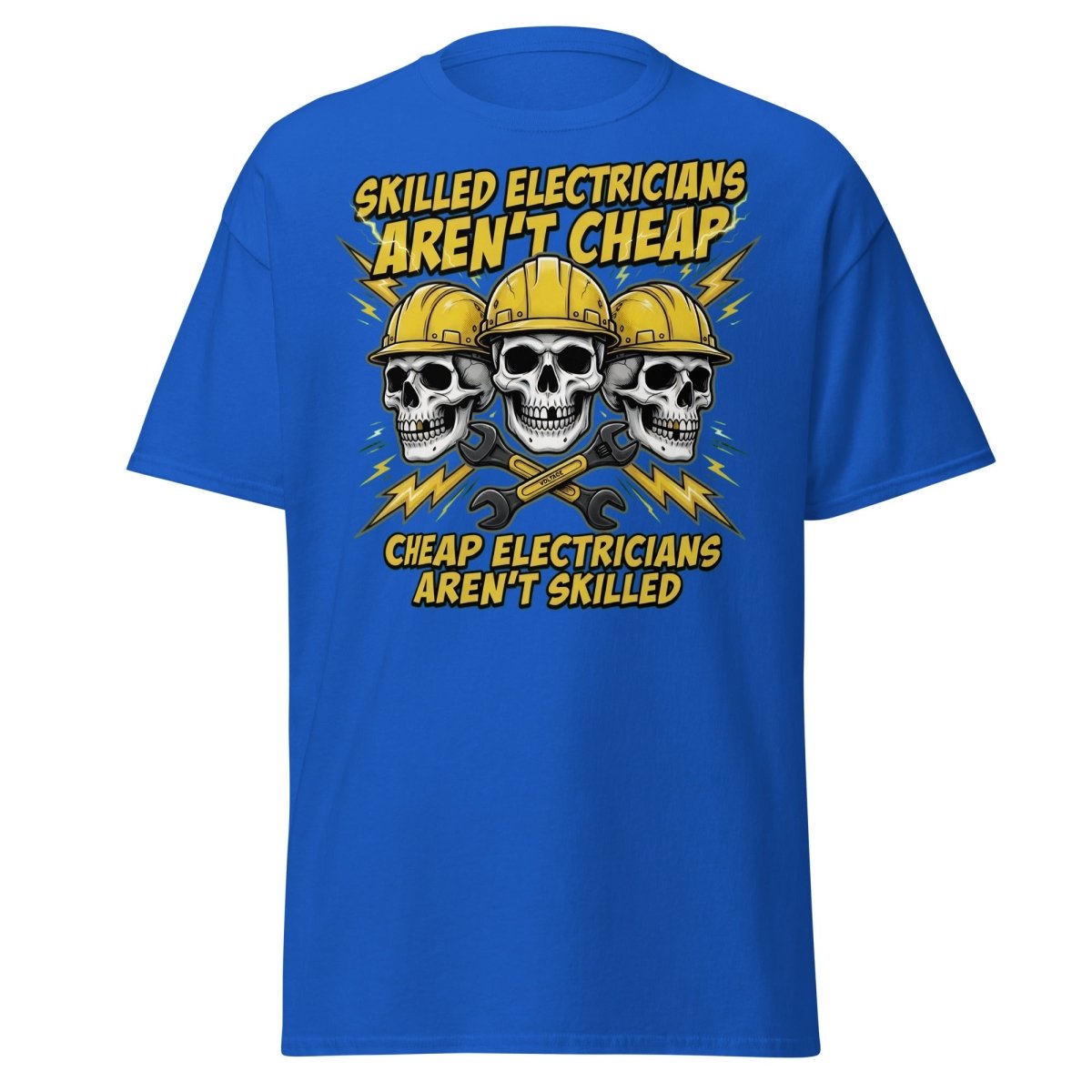 Skilled Electricians Aren't Cheap T-Shirt - Electrician Skull Tee - Royal - TeeRipple