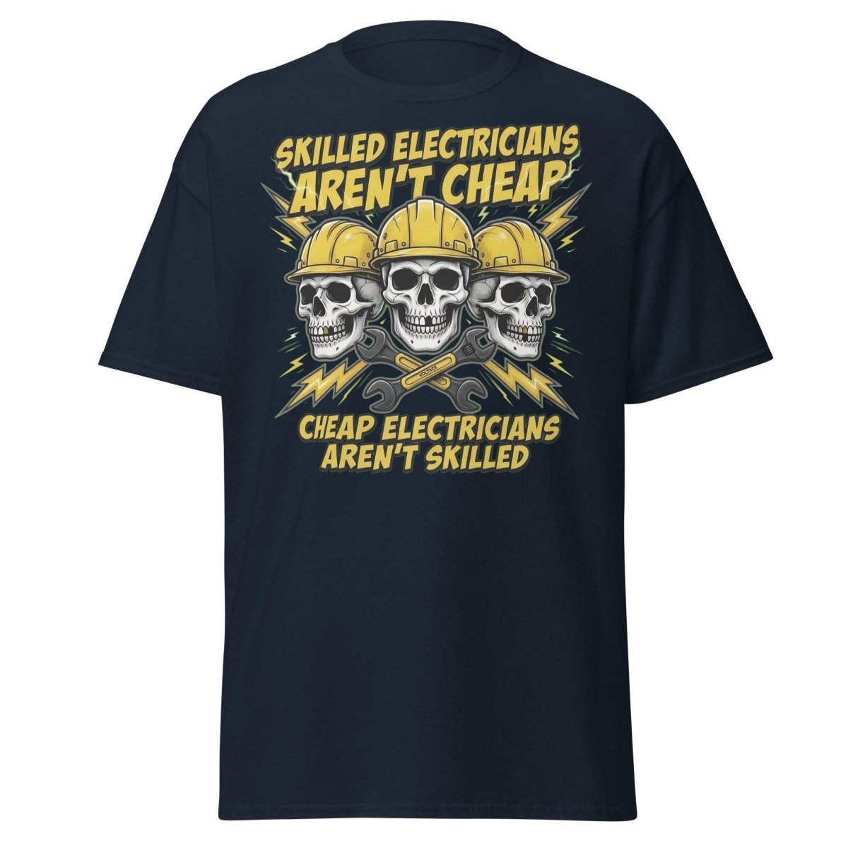 Skilled Electricians Aren't Cheap T-Shirt - Electrician Skull Tee - Navy - TeeRipple