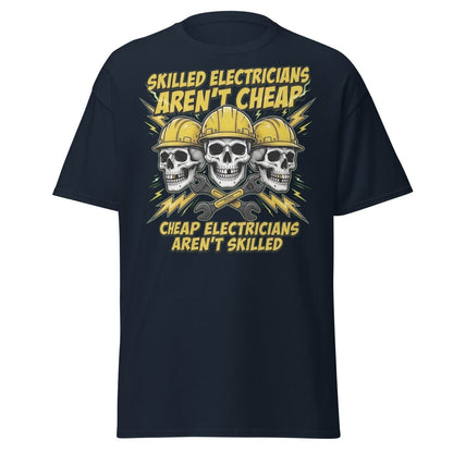 Skilled Electricians Aren't Cheap T-Shirt - Electrician Skull Tee - Navy - TeeRipple