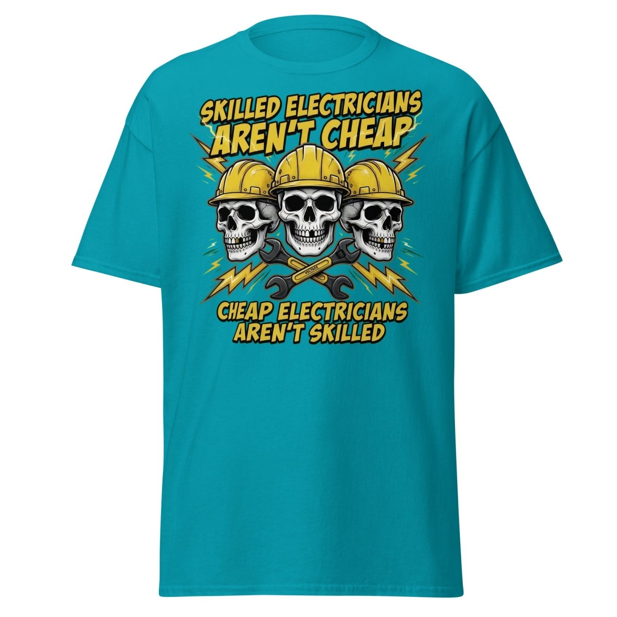 Skilled Electricians Aren't Cheap T-Shirt - Electrician Skull Tee - Tropical Blue - TeeRipple