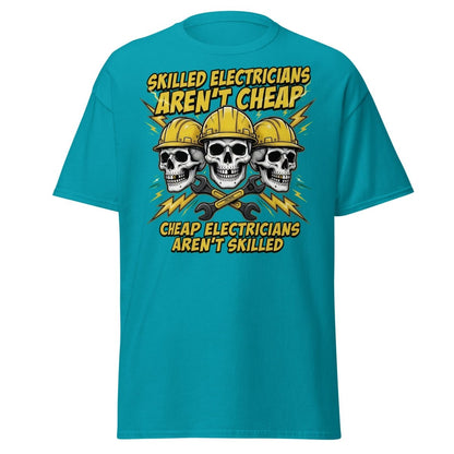 Skilled Electricians Aren't Cheap T-Shirt - Electrician Skull Tee - Tropical Blue - TeeRipple