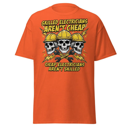 Skilled Electricians Aren't Cheap T-Shirt - Electrician Skull Tee - Orange - TeeRipple