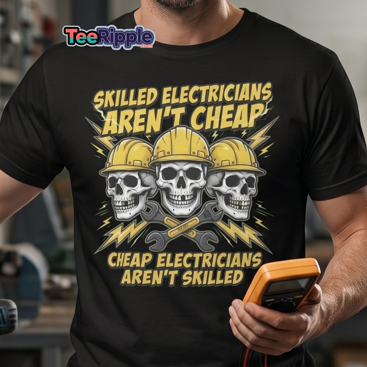 Skilled Electricians Aren't Cheap T-Shirt - Electrician Skull Tee - Maroon - TeeRipple