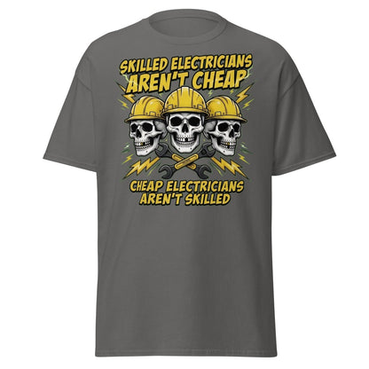Skilled Electricians Aren't Cheap T-Shirt - Electrician Skull Tee - Charcoal - TeeRipple