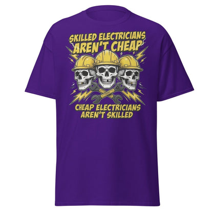 Skilled Electricians Aren't Cheap T-Shirt - Electrician Skull Tee - Purple - TeeRipple