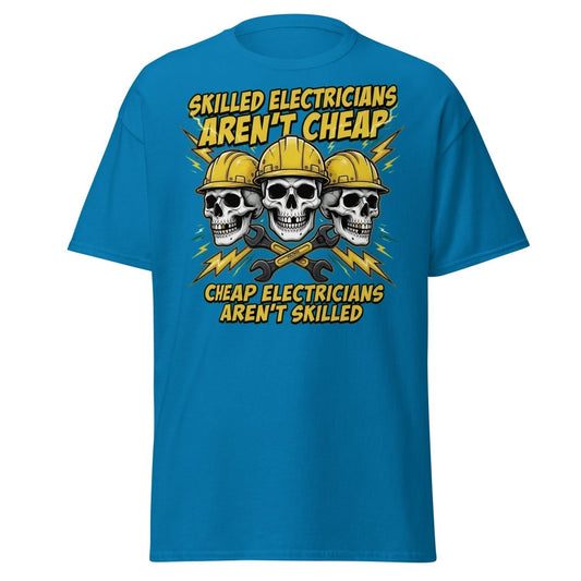 Skilled Electricians Aren't Cheap T-Shirt - Electrician Skull Tee - Sapphire - TeeRipple