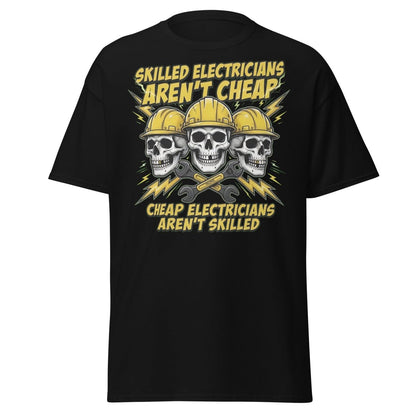 Skilled Electricians Aren't Cheap T-Shirt - Electrician Skull Tee - Black - TeeRipple