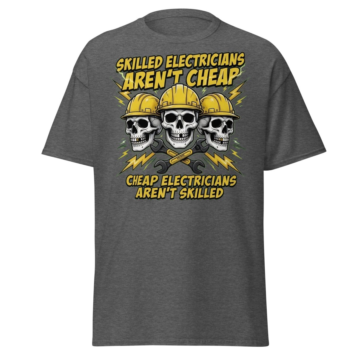Skilled Electricians Aren't Cheap T-Shirt - Electrician Skull Tee - Dark Heather - TeeRipple