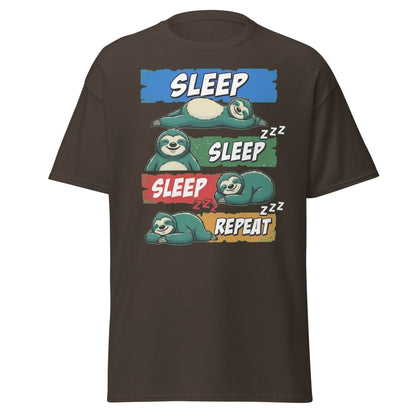 Sleep Sleep Repeat Sloth T-Shirt Funny Lazy Nap Tee - Dark Chocolate - TeeRipple