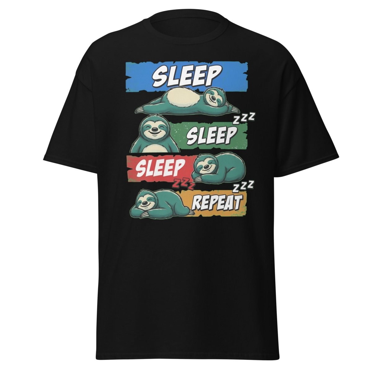 Sleep Sleep Repeat Sloth T-Shirt Funny Lazy Nap Tee - Black - TeeRipple